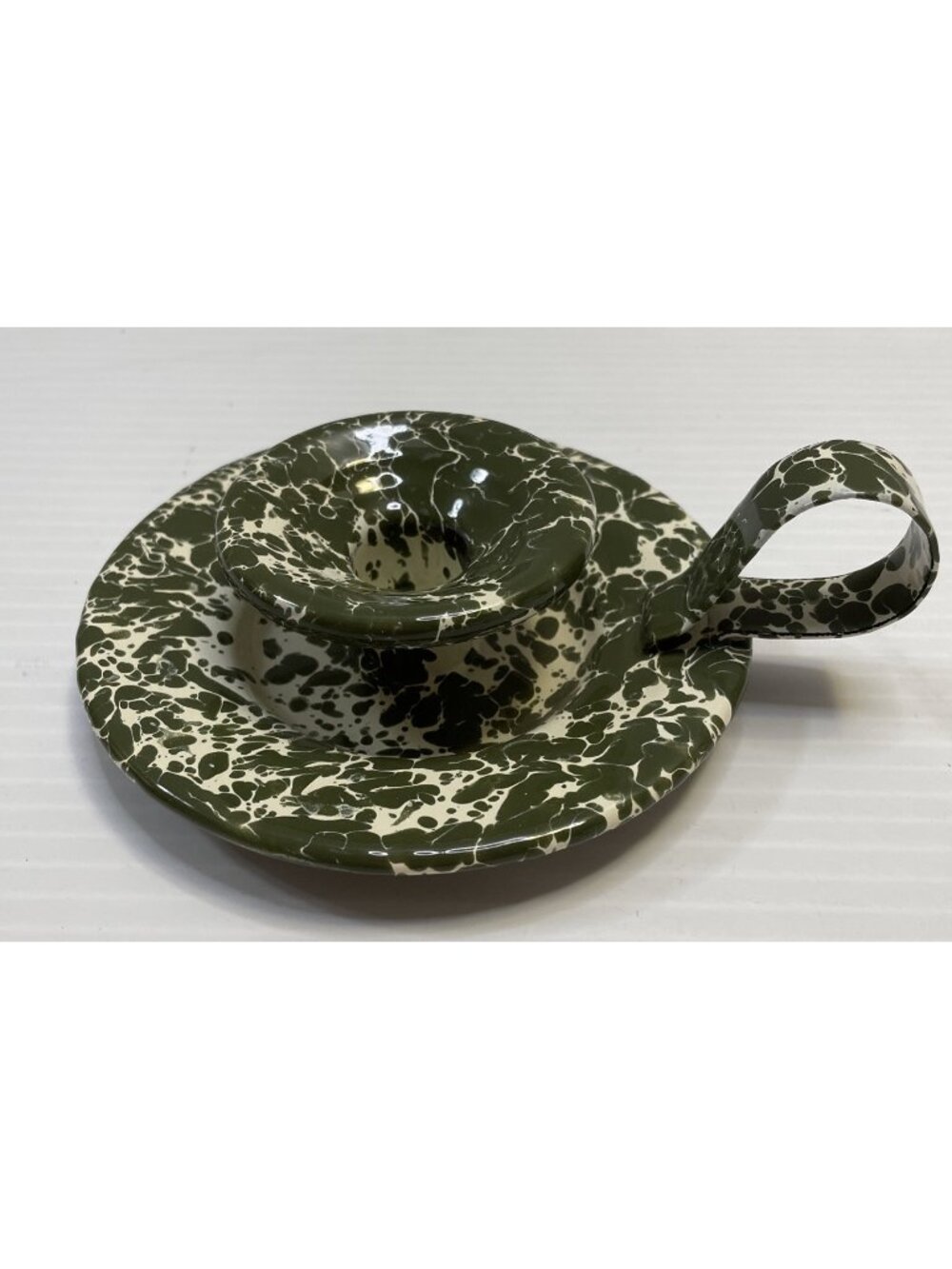 CGS Green & White Splatter Enamelware Candle Holder Candlestick - NEW